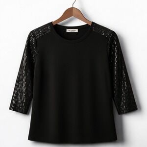 89th & Madison Womens Black Sequin Sleeve Blouse Size PS Elegant Modest Timeless